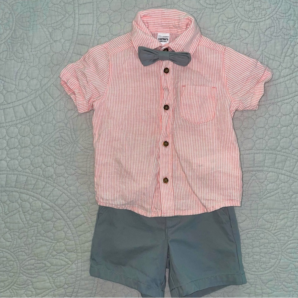 Carters 12m  Pinstripe Outfit With Bow Tie EUC